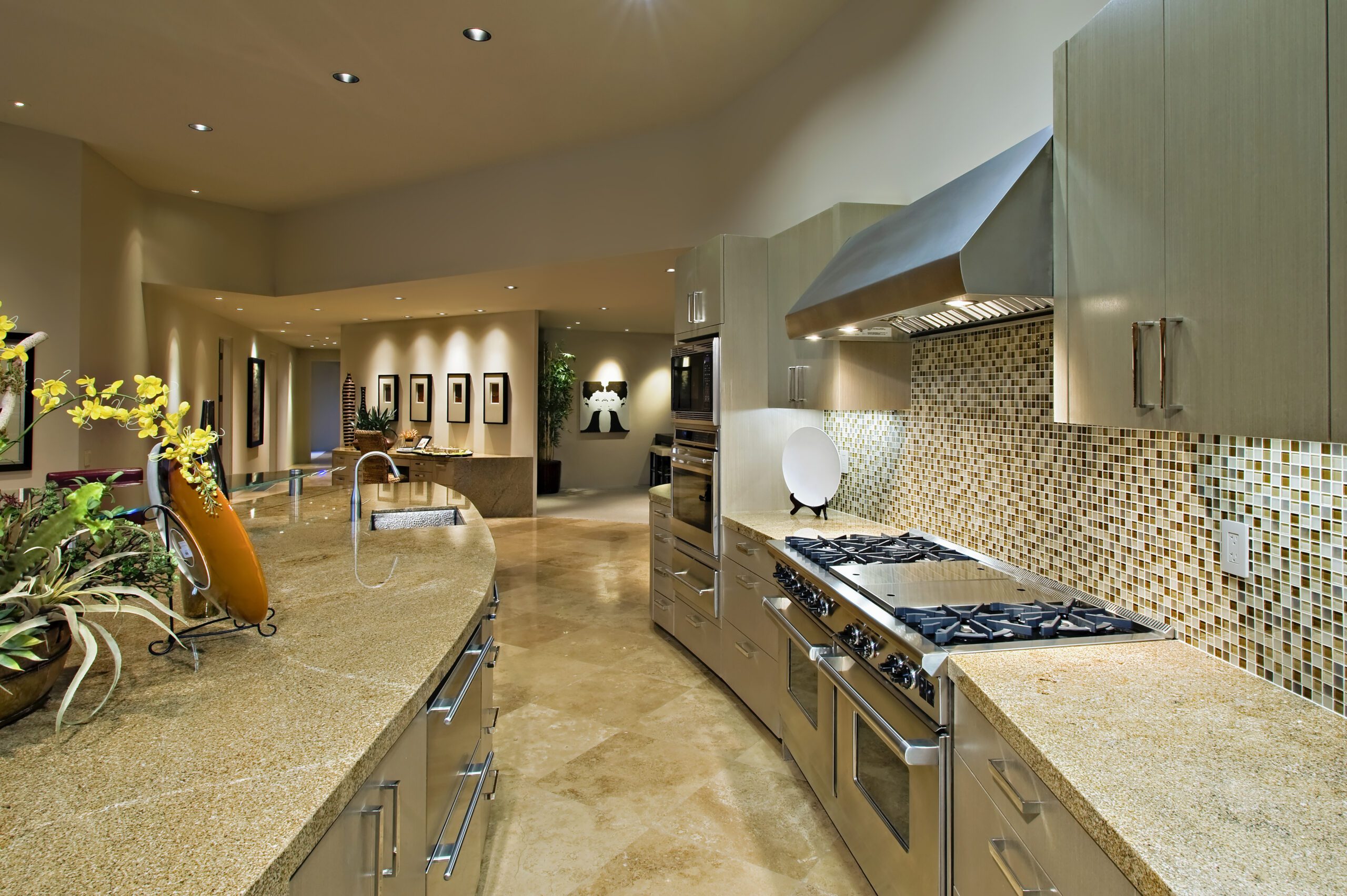 Open Plan Kitchen With Living Room In Modern House